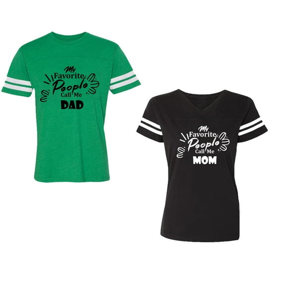 My Favorite People Call Me Dad Mom Unisex Couple Matching Cotton Jersey style T-Shirt Contrasting stripes on sleeves (Men Green / Women Black) (Men S / Women S)