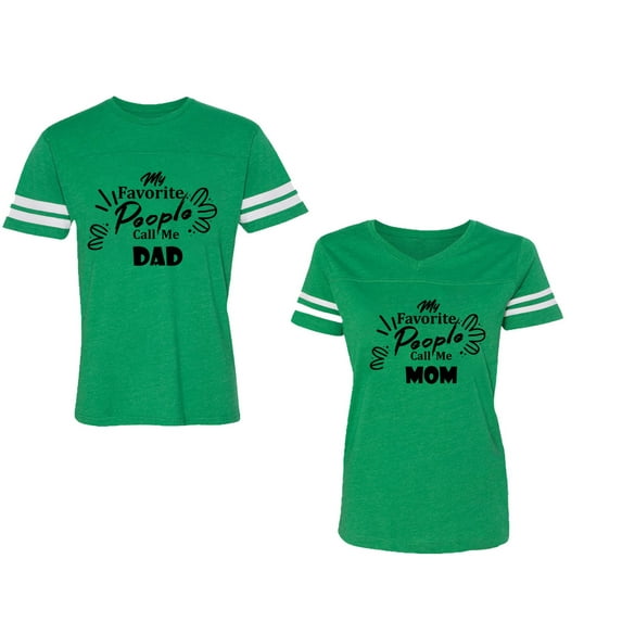 My Favorite People Call Me Dad Mom Unisex Couple Matching Cotton Jersey style T-Shirt Contrasting stripes on sleeves (Men Green / Women Green) (Men XXL / Women S)