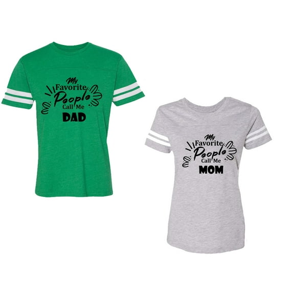 My Favorite People Call Me Dad Mom Unisex Couple Matching Cotton Jersey style T-Shirt Contrasting stripes on sleeves (Men Green / Women Heather) (Men L / Women S)