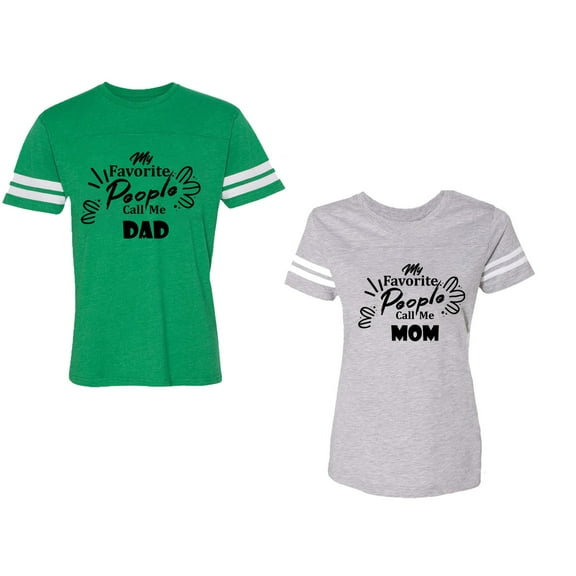 My Favorite People Call Me Dad Mom Unisex Couple Matching Cotton Jersey style T-Shirt Contrasting stripes on sleeves (Men Green / Women Heather) (Men S / Women M)