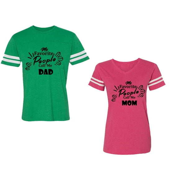 My Favorite People Call Me Dad Mom Unisex Couple Matching Cotton Jersey style T-Shirt Contrasting stripes on sleeves (Men Green / Women Pink) (Men M / Women S)