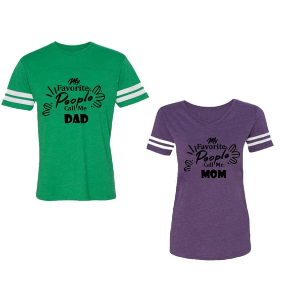 My Favorite People Call Me Dad Mom Unisex Couple Matching Cotton Jersey style T-Shirt Contrasting stripes on sleeves (Men Green / Women Purple) (Men M / Women XL)