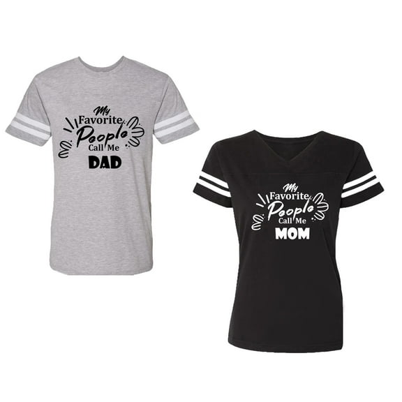 My Favorite People Call Me Dad Mom Unisex Couple Matching Cotton Jersey style T-Shirt Contrasting stripes on sleeves (Men Heather / Women Black) (Men L / Women M)
