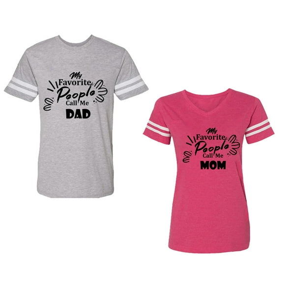 My Favorite People Call Me Dad Mom Unisex Couple Matching Cotton Jersey style T-Shirt Contrasting stripes on sleeves (Men Heather / Women Pink) (Men XXL / Women L)