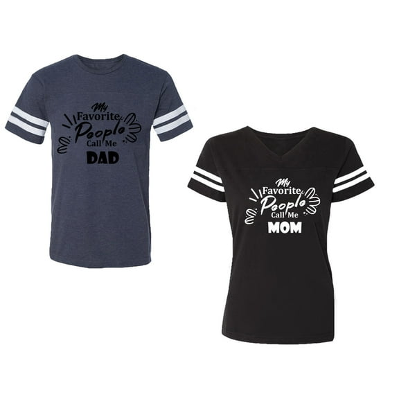 My Favorite People Call Me Dad Mom Unisex Couple Matching Cotton Jersey style T-Shirt Contrasting stripes on sleeves (Men Navy / Women Black) (Men S / Women M)
