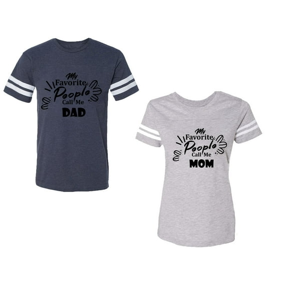 My Favorite People Call Me Dad Mom Unisex Couple Matching Cotton Jersey style T-Shirt Contrasting stripes on sleeves (Men Navy / Women Heather) (Men XL / Women XXL)