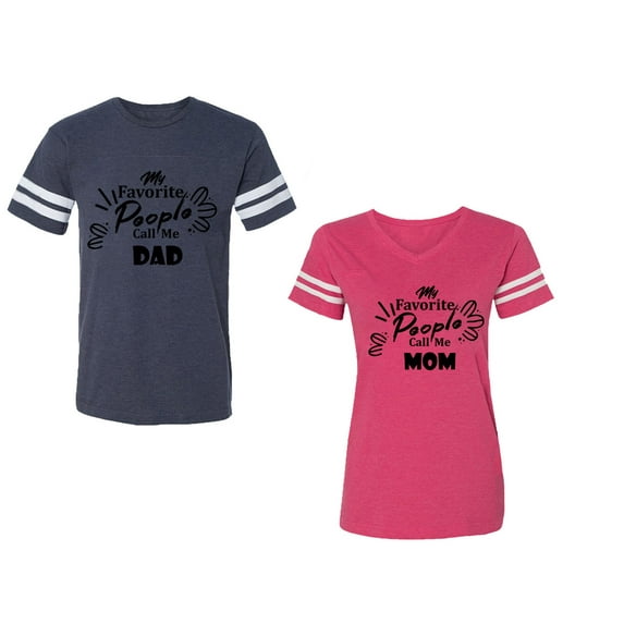 My Favorite People Call Me Dad Mom Unisex Couple Matching Cotton Jersey style T-Shirt Contrasting stripes on sleeves (Men Navy / Women Pink) (Men L / Women XXL)