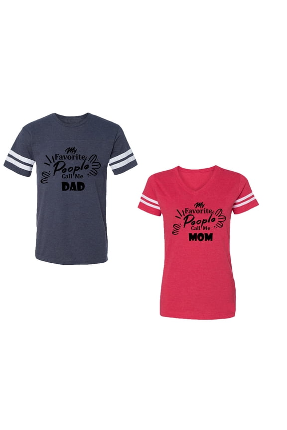 My Favorite People Call Me Dad Mom Unisex Couple Matching Cotton Jersey style T-Shirt Contrasting stripes on sleeves (Men Navy / Women Red) (Men XXL / Women XXL)