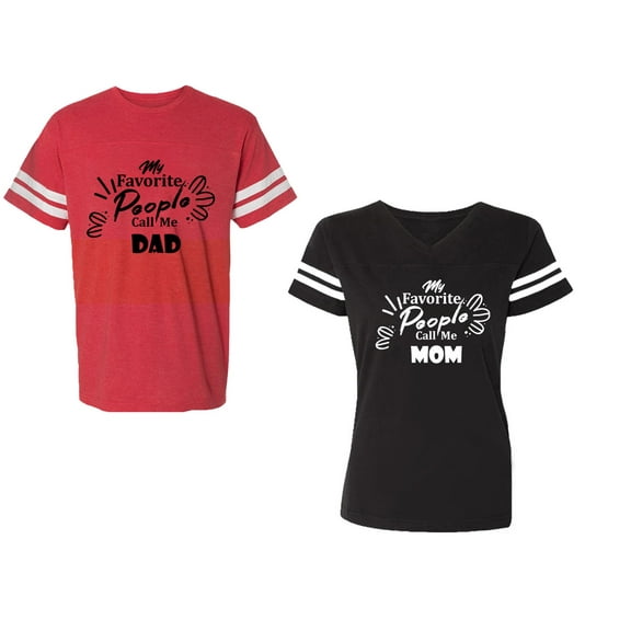My Favorite People Call Me Dad Mom Unisex Couple Matching Cotton Jersey style T-Shirt Contrasting stripes on sleeves (Men Red / Women Black) (Men S / Women S)