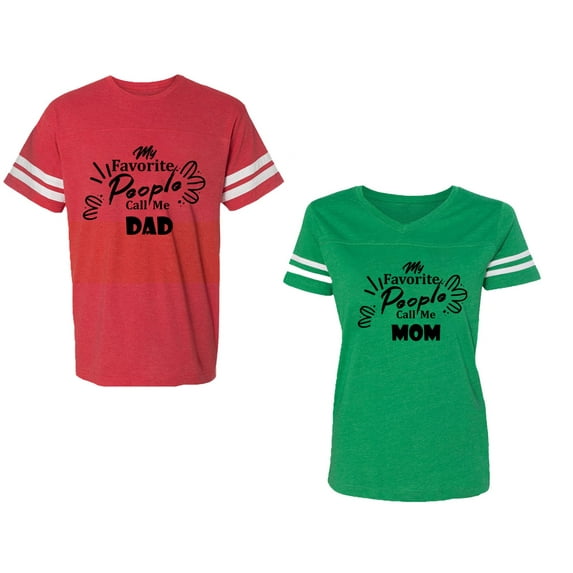 My Favorite People Call Me Dad Mom Unisex Couple Matching Cotton Jersey style T-Shirt Contrasting stripes on sleeves (Men Red / Women Green) (Men L / Women L)