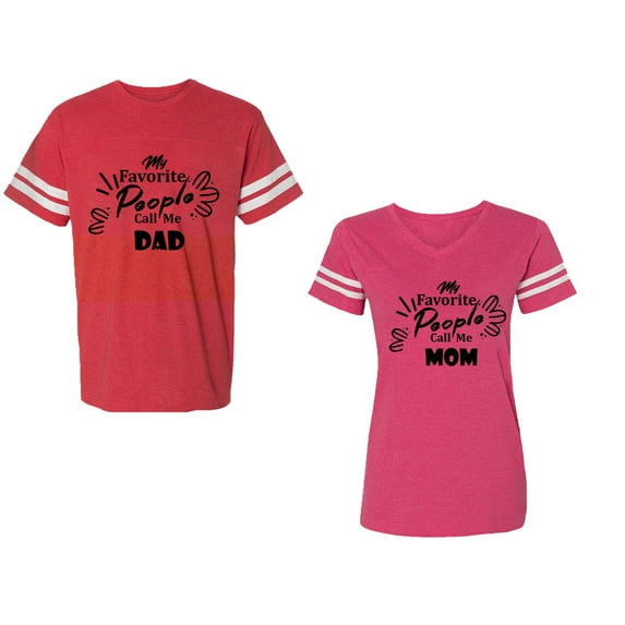My Favorite People Call Me Dad Mom Unisex Couple Matching Cotton Jersey style T-Shirt Contrasting stripes on sleeves (Men Red / Women Pink) (Men L / Women S)