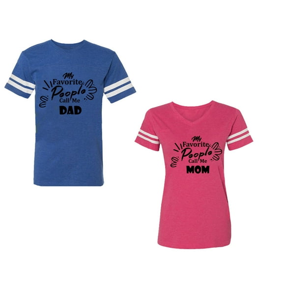 My Favorite People Call Me Dad Mom Unisex Couple Matching Cotton Jersey style T-Shirt Contrasting stripes on sleeves (Men Royal / Women Pink) (Men S / Women M)