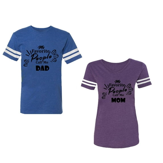 My Favorite People Call Me Dad Mom Unisex Couple Matching Cotton Jersey style T-Shirt Contrasting stripes on sleeves (Men Royal / Women Purple) (Men XL / Women XXL)