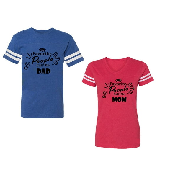 My Favorite People Call Me Dad Mom Unisex Couple Matching Cotton Jersey style T-Shirt Contrasting stripes on sleeves (Men Royal / Women Red) (Men XL / Women S)