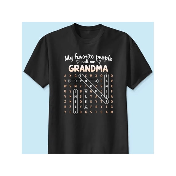 My Favorite People Call Me GRANDMA Personalized Word Search T-Shirt – Custom Names Fun Gift for Grandmother Nana Gigi Mimi on Mother's Day Birthday