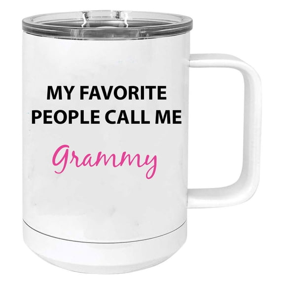 My Favorite People Call Me Grammy Stainless Steel Vacuum Insulated 15 Oz Travel Coffee Mug with Slider Lid, White
