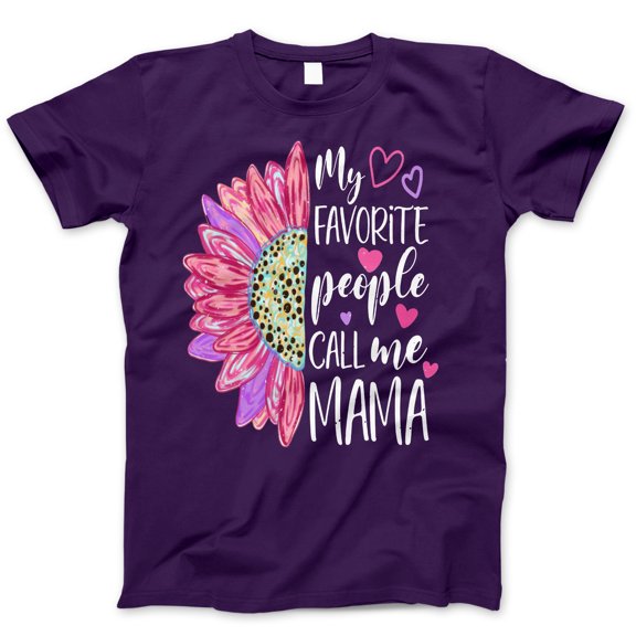 My Favorite People Call Me Mama T-Shirt – Cute Floral Heart Graphic Tee, Mother's Day Gift, Colorful Sunflower Mom Life Shirt for Women