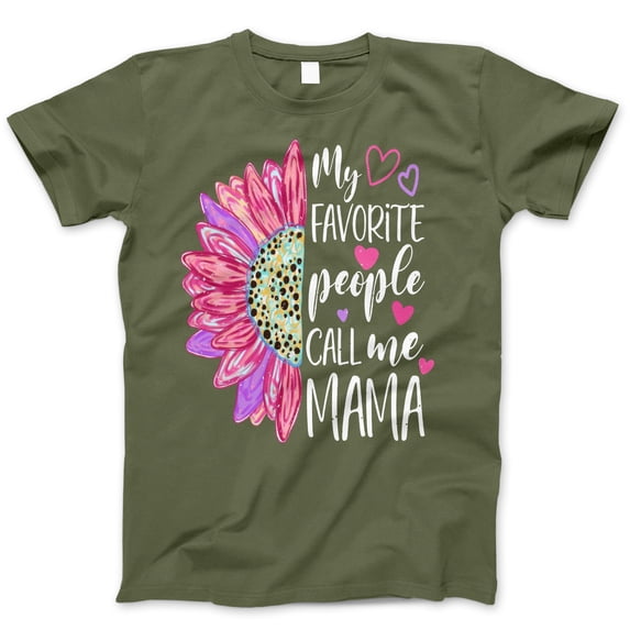 My Favorite People Call Me Mama T-Shirt – Cute Floral Heart Graphic Tee, Mother's Day Gift, Colorful Sunflower Mom Life Shirt for Women