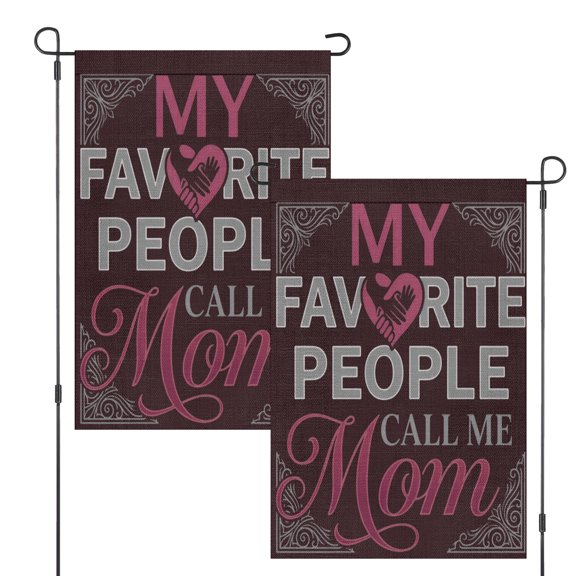 "My Favorite People Call Me Mom" Garden Flag - Heart Handprint & Vintage Filigree Design, 12x18 Inch Double-Sided Family Yard Decor (Flag Only)