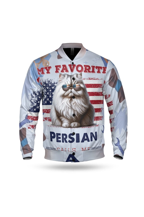 My Favorite Persian Calls Me Dad. Happy Father's Day All Over Print 3D Baseball Jacket Cat Lover Kitten Owner Gifts Bomber Jacket Softball - 00005