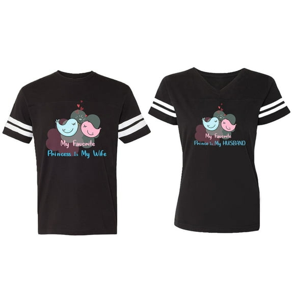 My Favorite Prince Princess Is My Husband Wife Matching Couple Cotton Jerseys (Men Black / Women Black) (Men L / Women S)