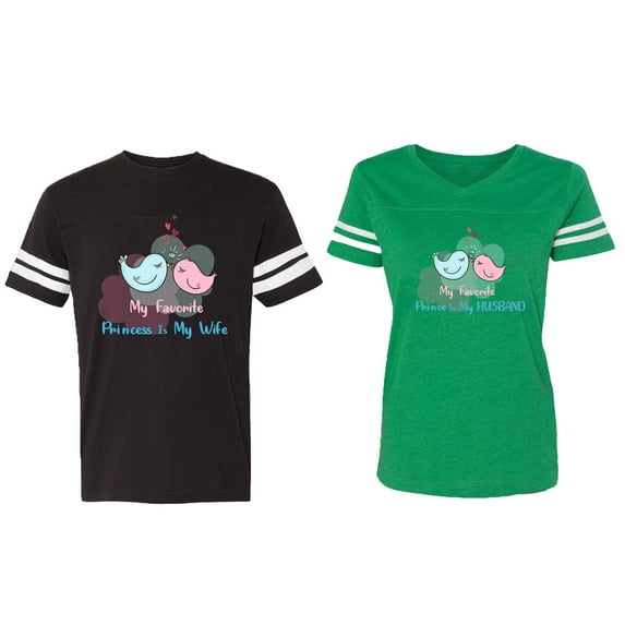 My Favorite Prince Princess Is My Husband Wife Matching Couple Cotton Jerseys (Men Black / Women Green) (Men XXL / Women S)