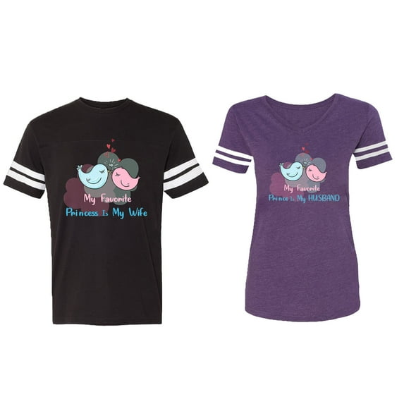 My Favorite Prince Princess Is My Husband Wife Matching Couple Cotton Jerseys (Men Black / Women Purple) (Men L / Women XL)