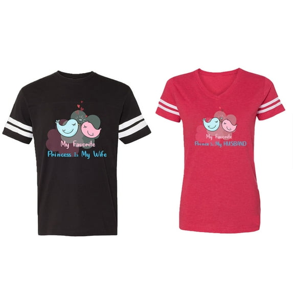 My Favorite Prince Princess Is My Husband Wife Matching Couple Cotton Jerseys (Men Black / Women Red) (Men M / Women M)
