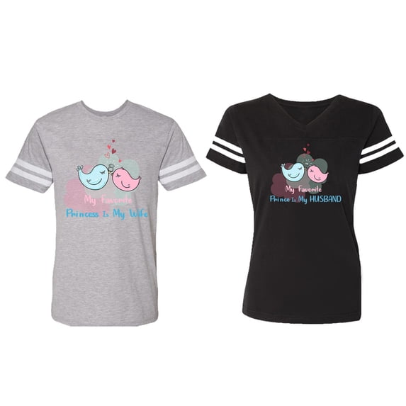 My Favorite Prince Princess Is My Husband Wife Matching Couple Cotton Jerseys (Men Heather / Women Black) (Men XXL / Women XXL)