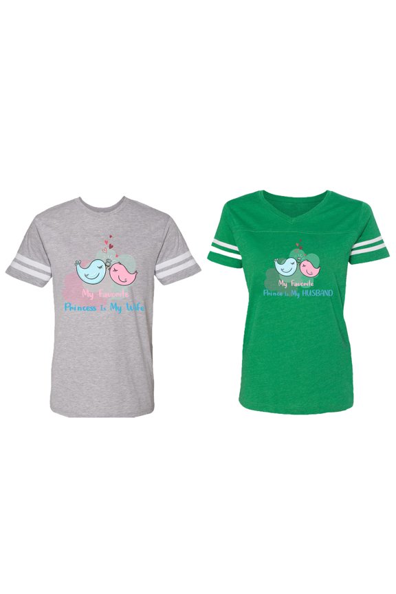 My Favorite Prince Princess Is My Husband Wife Matching Couple Cotton Jerseys (Men Heather / Women Green) (Men XXL / Women XXL)