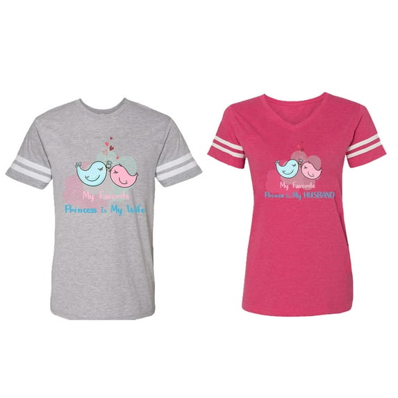 My Favorite Prince Princess Is My Husband Wife Matching Couple Cotton Jerseys (Men Heather / Women Pink) (Men L / Women S)