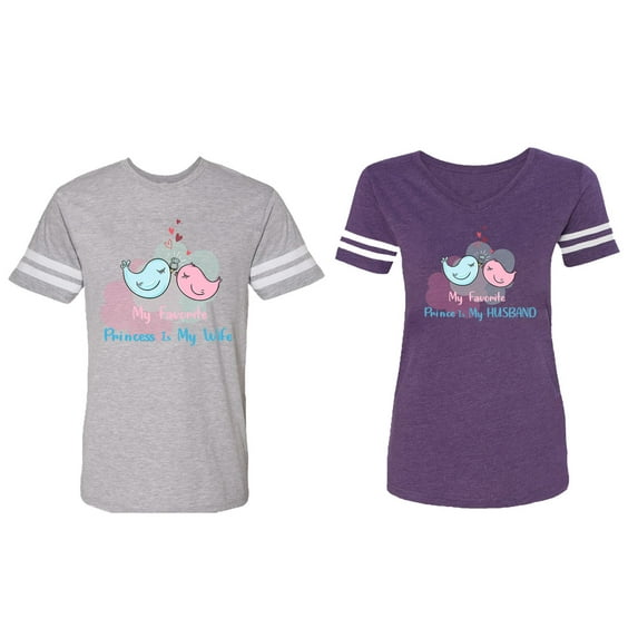 My Favorite Prince Princess Is My Husband Wife Matching Couple Cotton Jerseys (Men Heather / Women Purple) (Men L / Women L)