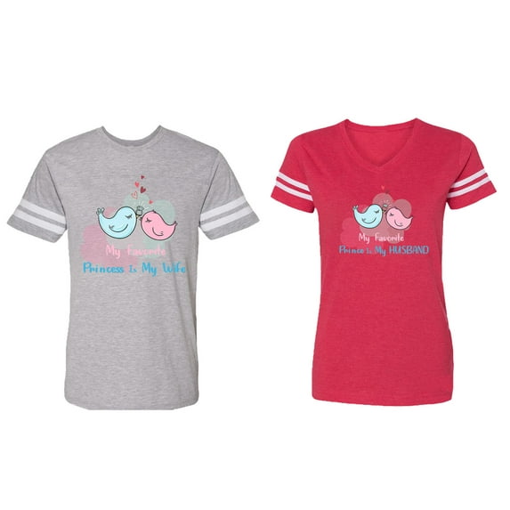 My Favorite Prince Princess Is My Husband Wife Matching Couple Cotton Jerseys (Men Heather / Women Red) (Men M / Women M)