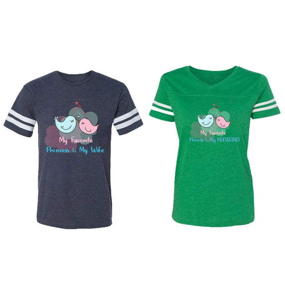My Favorite Prince Princess Is My Husband Wife Matching Couple Cotton Jerseys (Men Navy / Women Green) (Men M / Women XL)