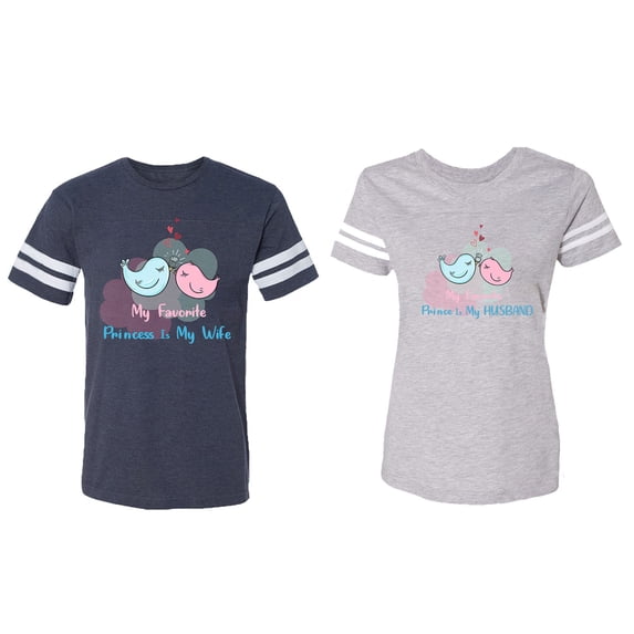 My Favorite Prince Princess Is My Husband Wife Matching Couple Cotton Jerseys (Men Navy / Women Heather) (Men S / Women XXL)