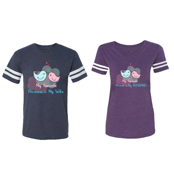 My Favorite Prince Princess Is My Husband Wife Matching Couple Cotton Jerseys (Men Navy / Women Purple) (Men L / Women XL)