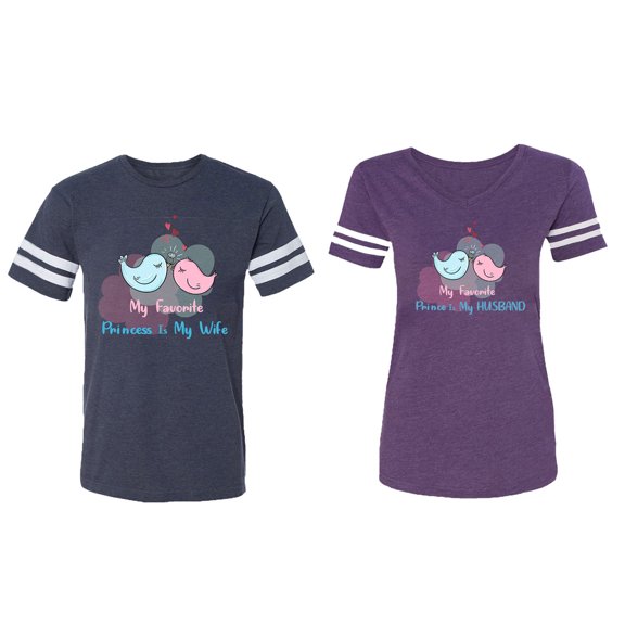 My Favorite Prince Princess Is My Husband Wife Matching Couple Cotton Jerseys (Men Navy / Women Purple) (Men S / Women XL)