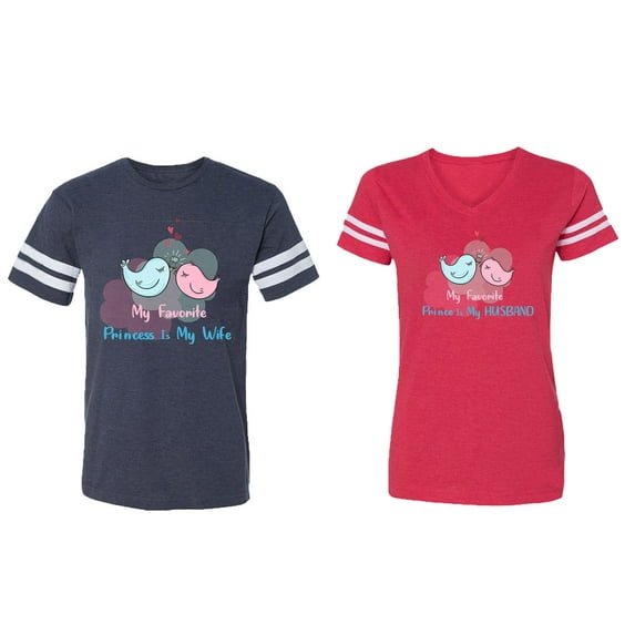My Favorite Prince Princess Is My Husband Wife Matching Couple Cotton Jerseys (Men Navy / Women Red) (Men L / Women XXL)