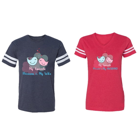 My Favorite Prince Princess Is My Husband Wife Matching Couple Cotton Jerseys (Men Navy / Women Red) (Men M / Women M)