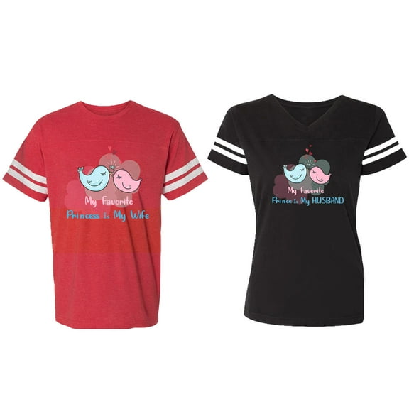 My Favorite Prince Princess Is My Husband Wife Matching Couple Cotton Jerseys (Men Red / Women Black) (Men M / Women L)