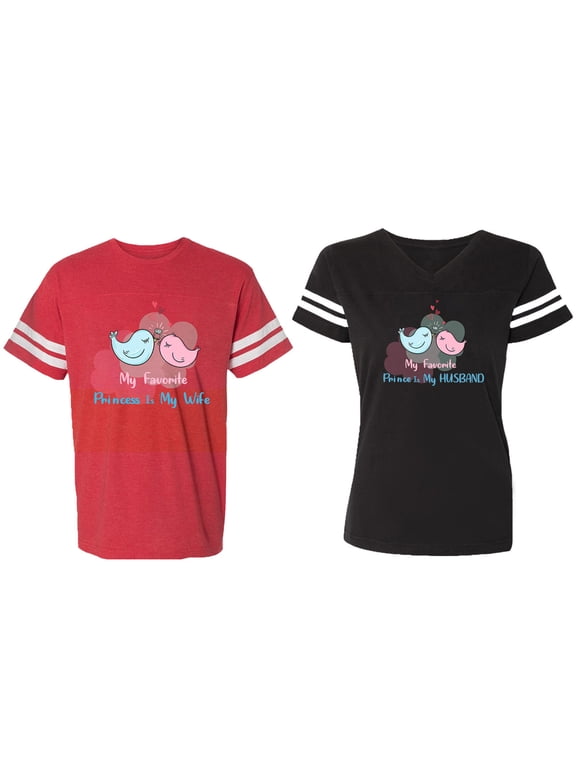 My Favorite Prince Princess Is My Husband Wife Matching Couple Cotton Jerseys (Men Red / Women Black) (Men S / Women S)