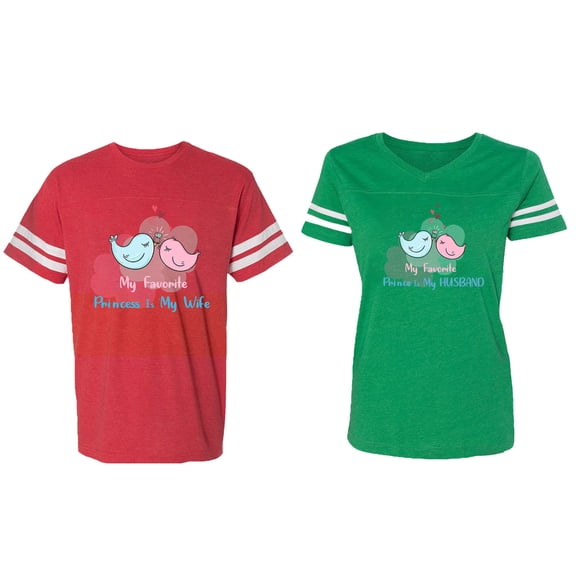 My Favorite Prince Princess Is My Husband Wife Matching Couple Cotton Jerseys (Men Red / Women Green) (Men L / Women S)