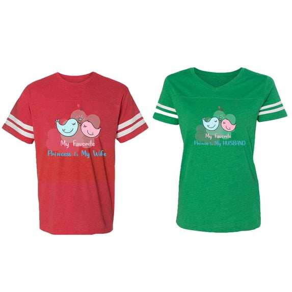 My Favorite Prince Princess Is My Husband Wife Matching Couple Cotton Jerseys (Men Red / Women Green) (Men S / Women M)