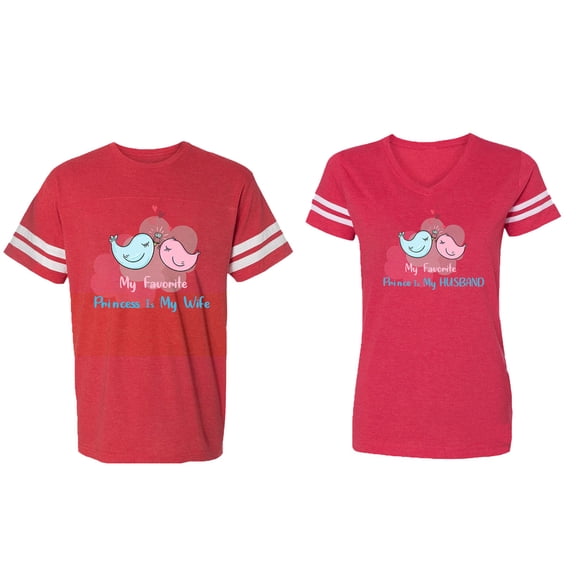 My Favorite Prince Princess Is My Husband Wife Matching Couple Cotton Jerseys (Men Red / Women Red) (Men S / Women M)