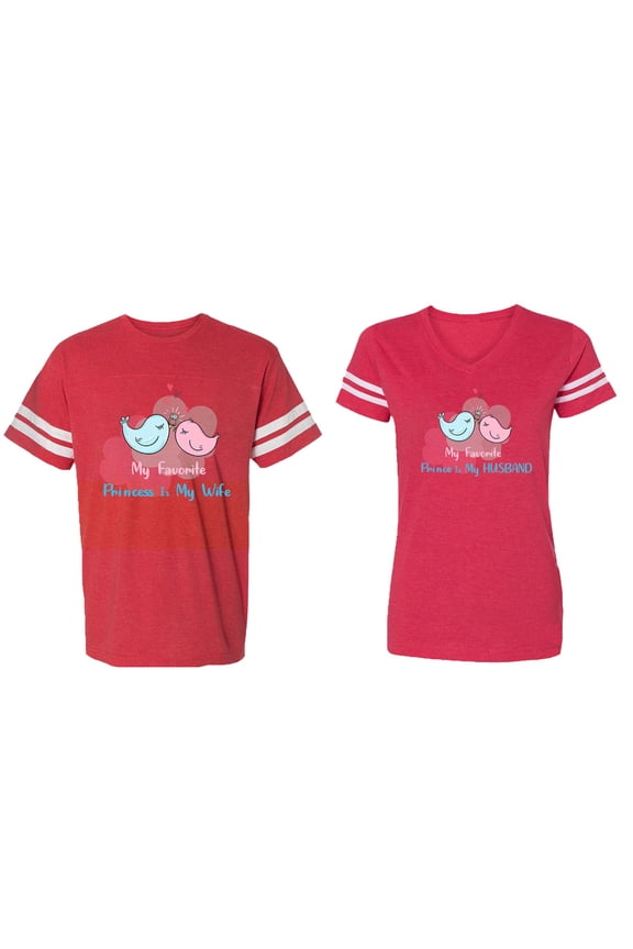 My Favorite Prince Princess Is My Husband Wife Matching Couple Cotton Jerseys (Men Red / Women Red) (Men XL / Women XL)