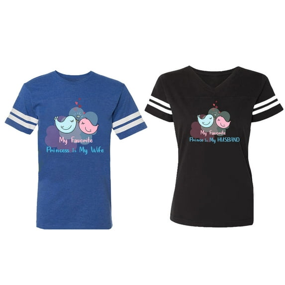 My Favorite Prince Princess Is My Husband Wife Matching Couple Cotton Jerseys (Men Royal / Women Black) (Men XL / Women S)