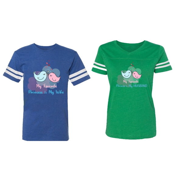 My Favorite Prince Princess Is My Husband Wife Matching Couple Cotton Jerseys (Men Royal / Women Green) (Men L / Women L)