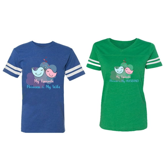My Favorite Prince Princess Is My Husband Wife Matching Couple Cotton Jerseys (Men Royal / Women Green) (Men XL / Women XXL)