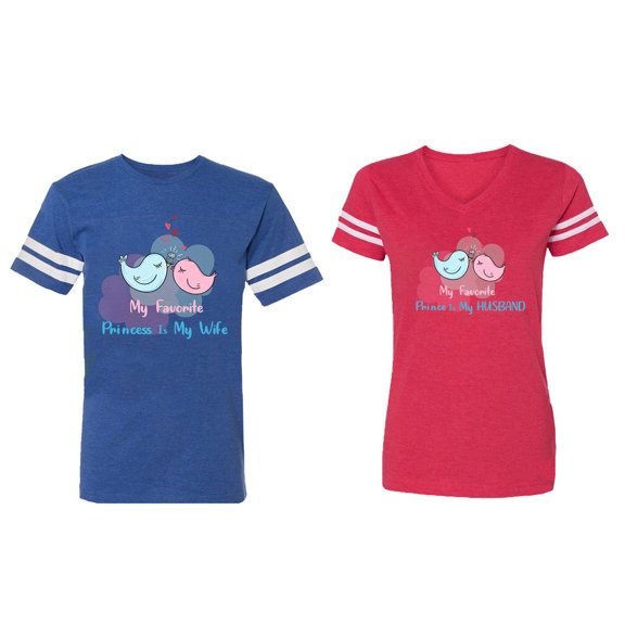 My Favorite Prince Princess Is My Husband Wife Matching Couple Cotton Jerseys (Men Royal / Women Red) (Men L / Women S)