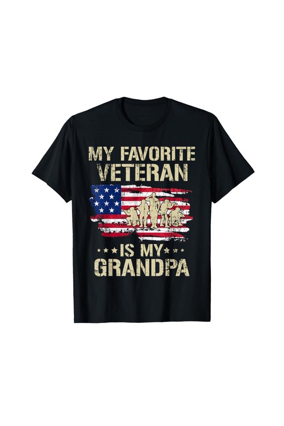 My Favorite Veteran is My Grandpa Kids Boys American Flag T-Shirt